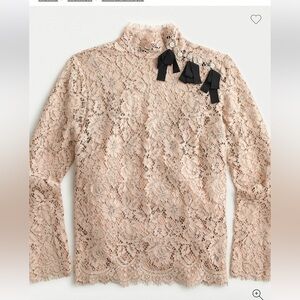 J. Crew top Women’s Size 6 Mock neck floral lace Bows Sheer Nude Beige HH